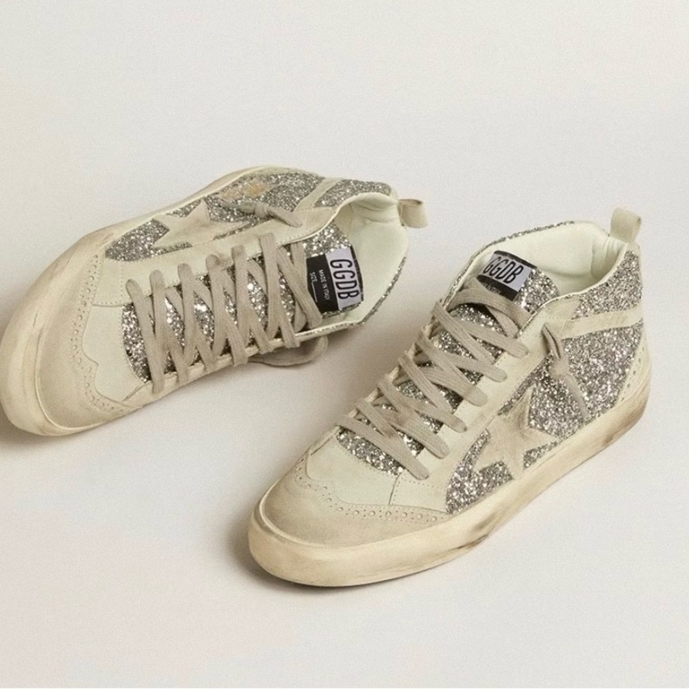 Golden goose GGDB high top star silver glitter sneakers. Size 9 GGDB distressed